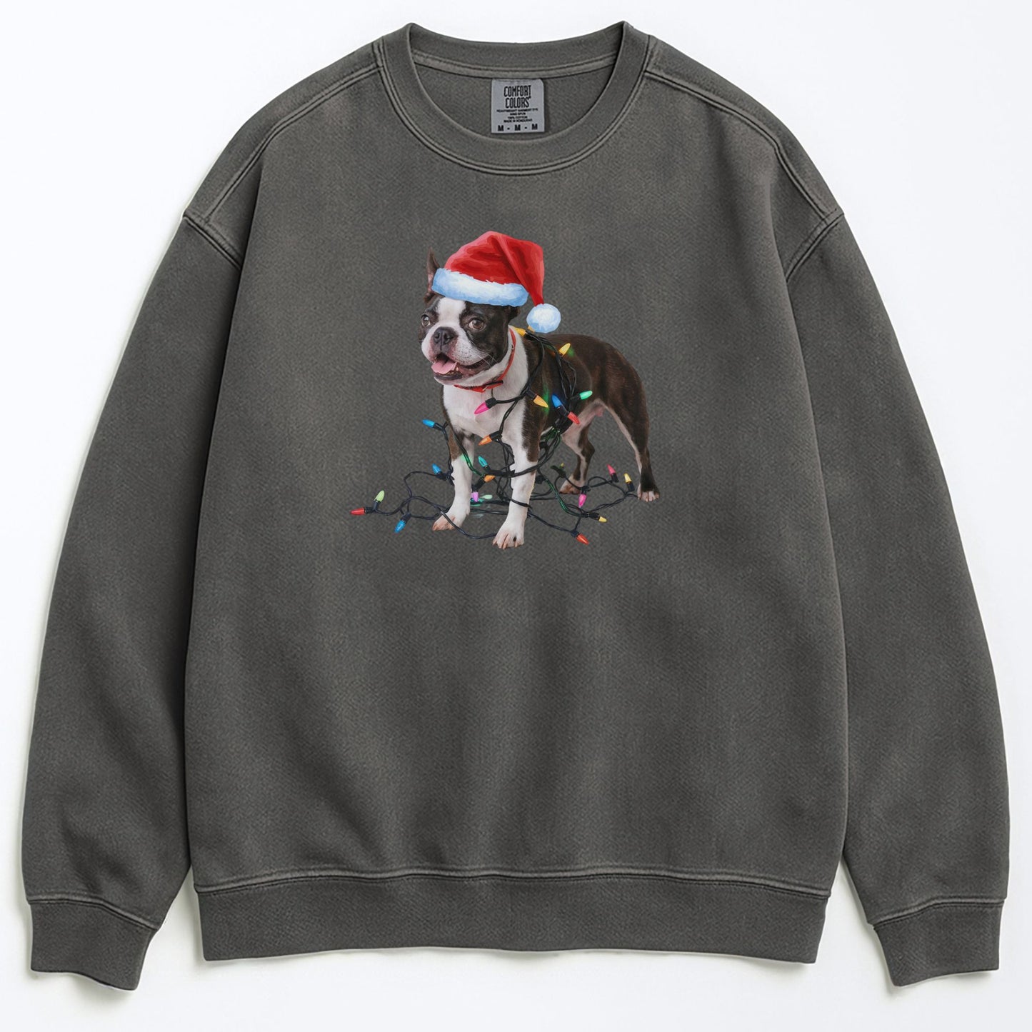 Christmas Boston Terrier Sweatshirt, Christmas Lights Dog
