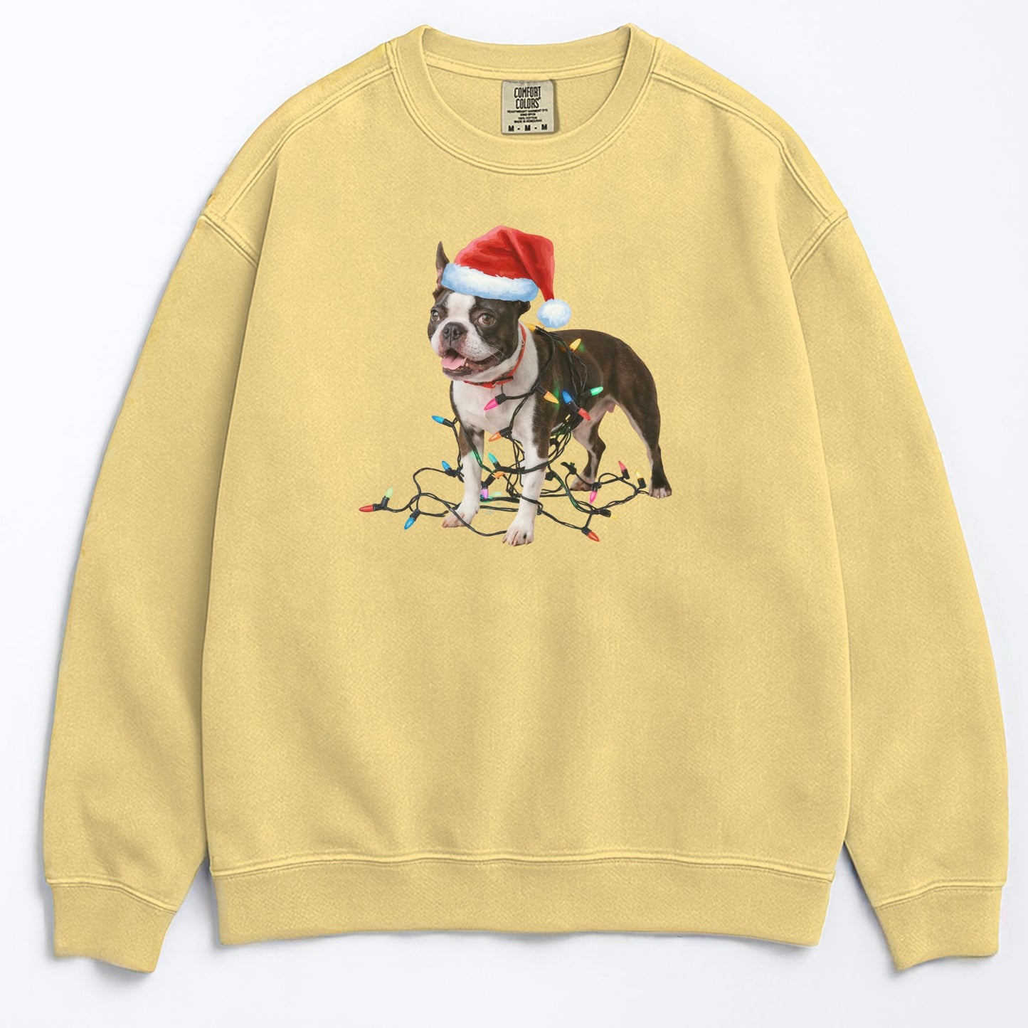Christmas Boston Terrier Sweatshirt, Christmas Lights Dog