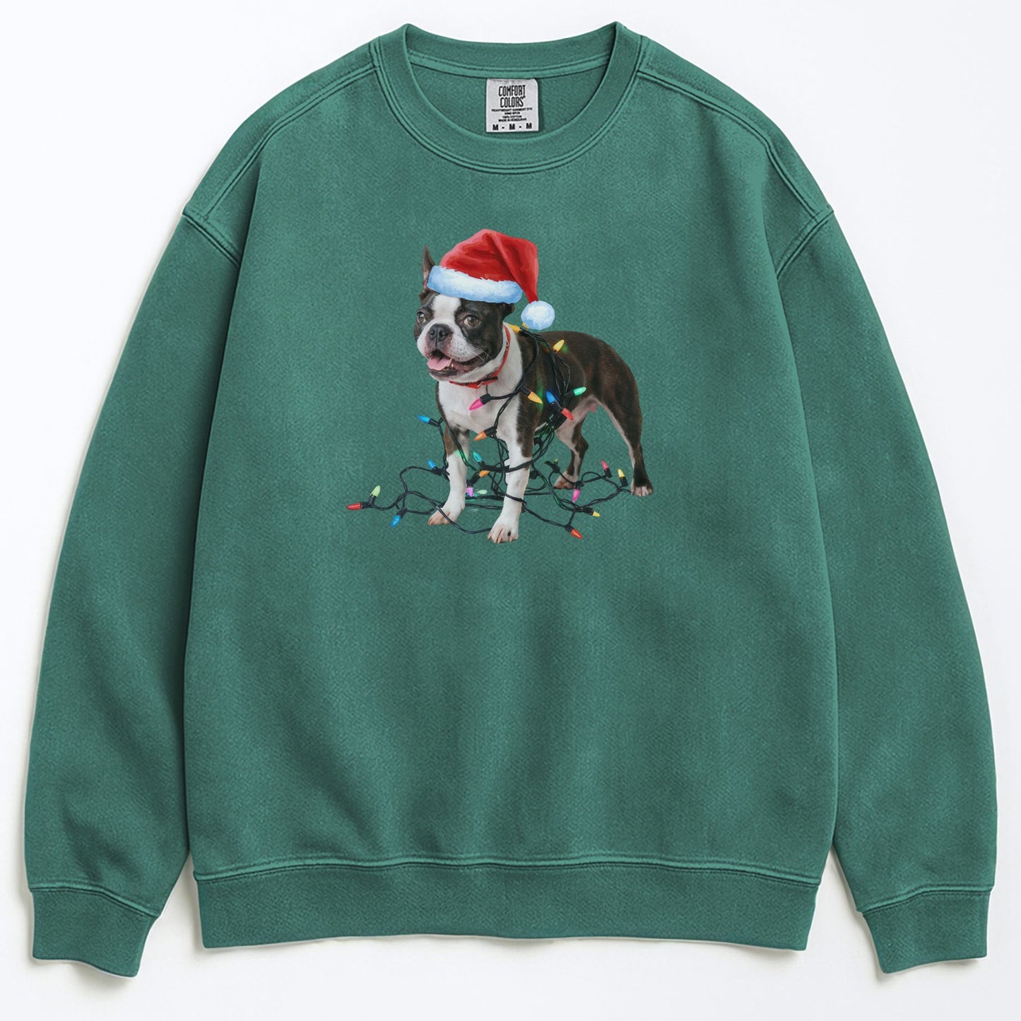 Christmas Boston Terrier Sweatshirt, Christmas Lights Dog