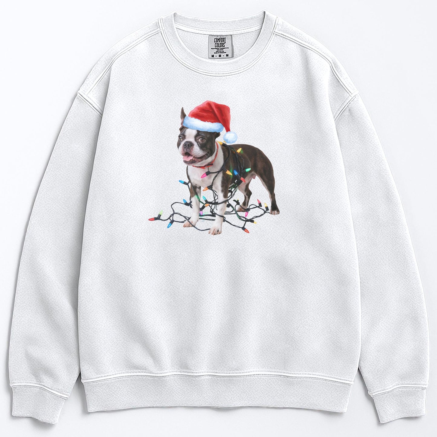 Christmas Boston Terrier Sweatshirt, Christmas Lights Dog