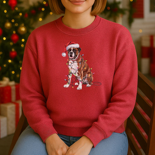 Christmas Boxer Sweatshirt, Christmas Lights Dog