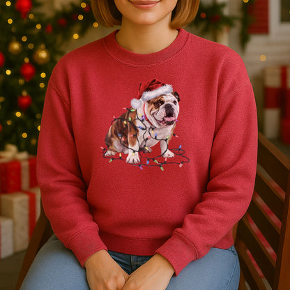 Christmas Bulldog Sweatshirt, Christmas Lights Dog