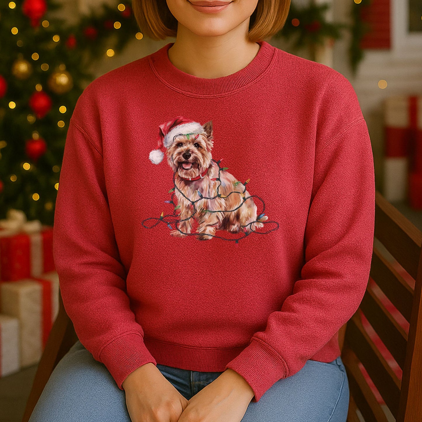 Christmas Cairn Terrier Sweatshirt, Christmas Lights Dog