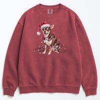 Load image into Gallery viewer, Christmas Black Chihuahua Sweatshirt, Christmas Lights Dog
