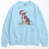 Load image into Gallery viewer, Christmas Black Chihuahua Sweatshirt, Christmas Lights Dog

