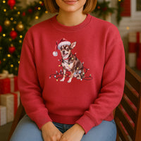 Load image into Gallery viewer, Christmas Black Chihuahua Sweatshirt, Christmas Lights Dog
