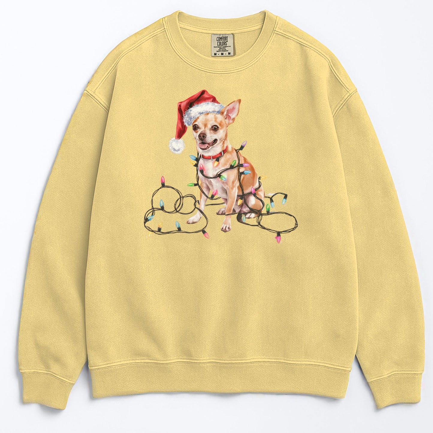 Christmas Tan Chihuahua Sweatshirt, Christmas Lights Dog