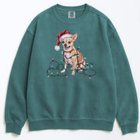 Load image into Gallery viewer, Christmas Tan Chihuahua Sweatshirt, Christmas Lights Dog
