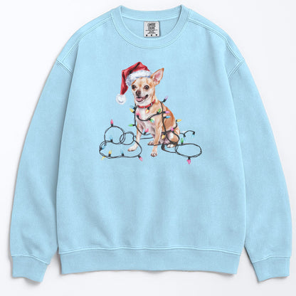 Christmas Tan Chihuahua Sweatshirt, Christmas Lights Dog