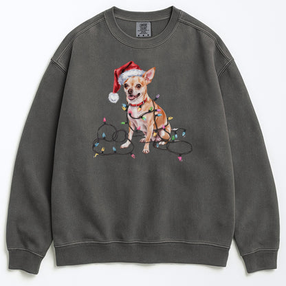 Christmas Tan Chihuahua Sweatshirt, Christmas Lights Dog