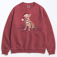 Load image into Gallery viewer, Christmas Tan Chihuahua Sweatshirt, Christmas Lights Dog
