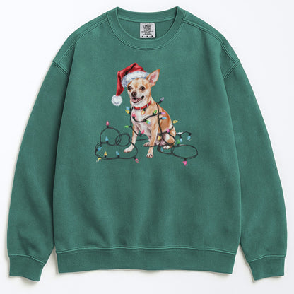 Christmas Tan Chihuahua Sweatshirt, Christmas Lights Dog