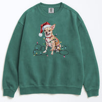 Load image into Gallery viewer, Christmas Tan Chihuahua Sweatshirt, Christmas Lights Dog
