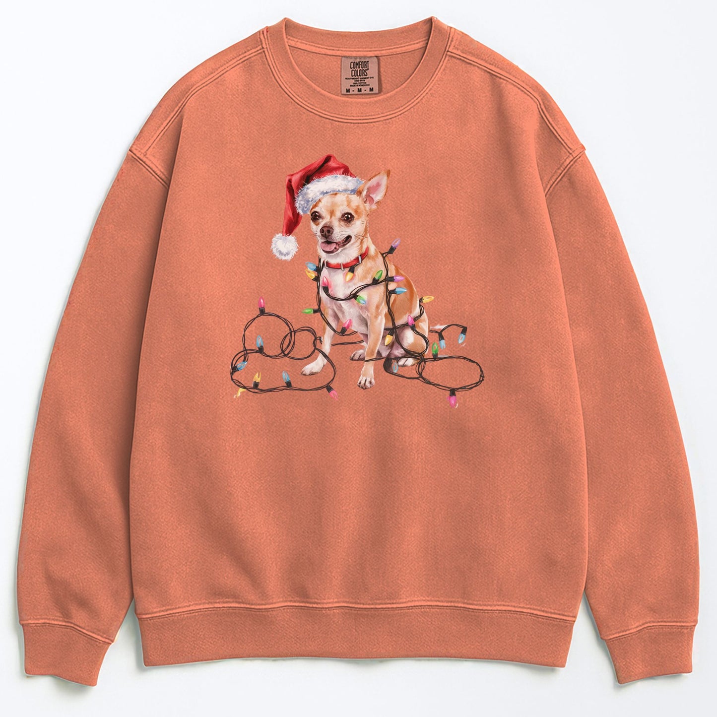 Christmas Tan Chihuahua Sweatshirt, Christmas Lights Dog
