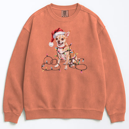 Christmas Tan Chihuahua Sweatshirt, Christmas Lights Dog