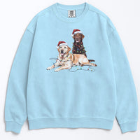 Load image into Gallery viewer, Christmas Chocolate &amp; Yellow Lab Sweatshirt, Christmas Lights Dogs
