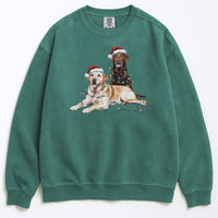 Load image into Gallery viewer, Christmas Chocolate &amp; Yellow Lab Sweatshirt, Christmas Lights Dogs

