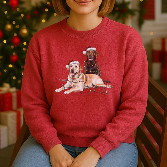 Christmas Chocolate & Yellow Lab Sweatshirt, Christmas Lights Dogs