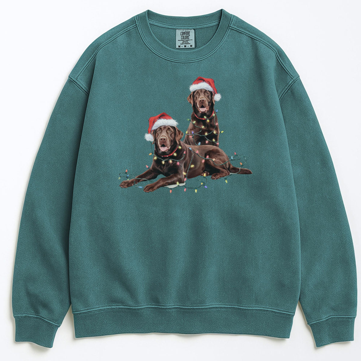 Christmas Chocolate Labradors Sweatshirt, Christmas Lights Dogs