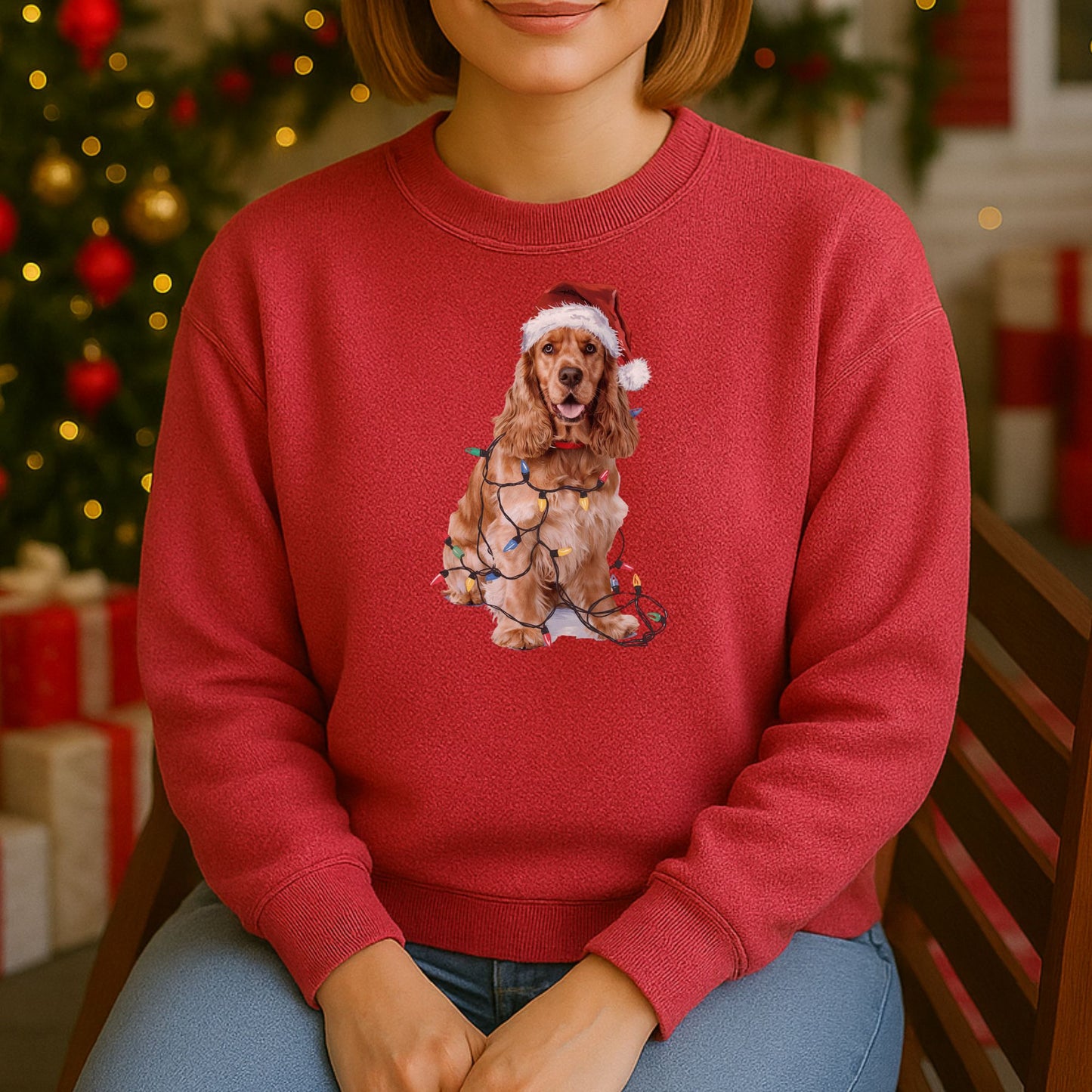 Christmas Cocker Spaniel Sweatshirt, Christmas Lights Dog
