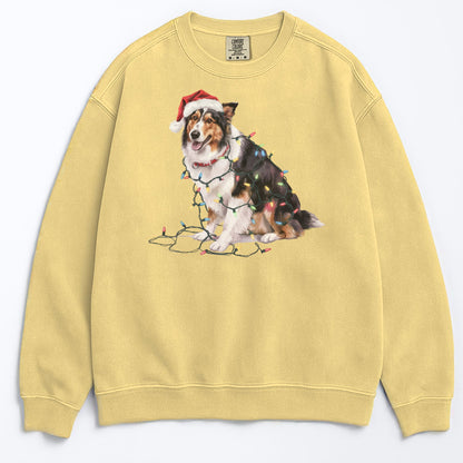 Christmas Collie Sweatshirt, Christmas Lights Dog