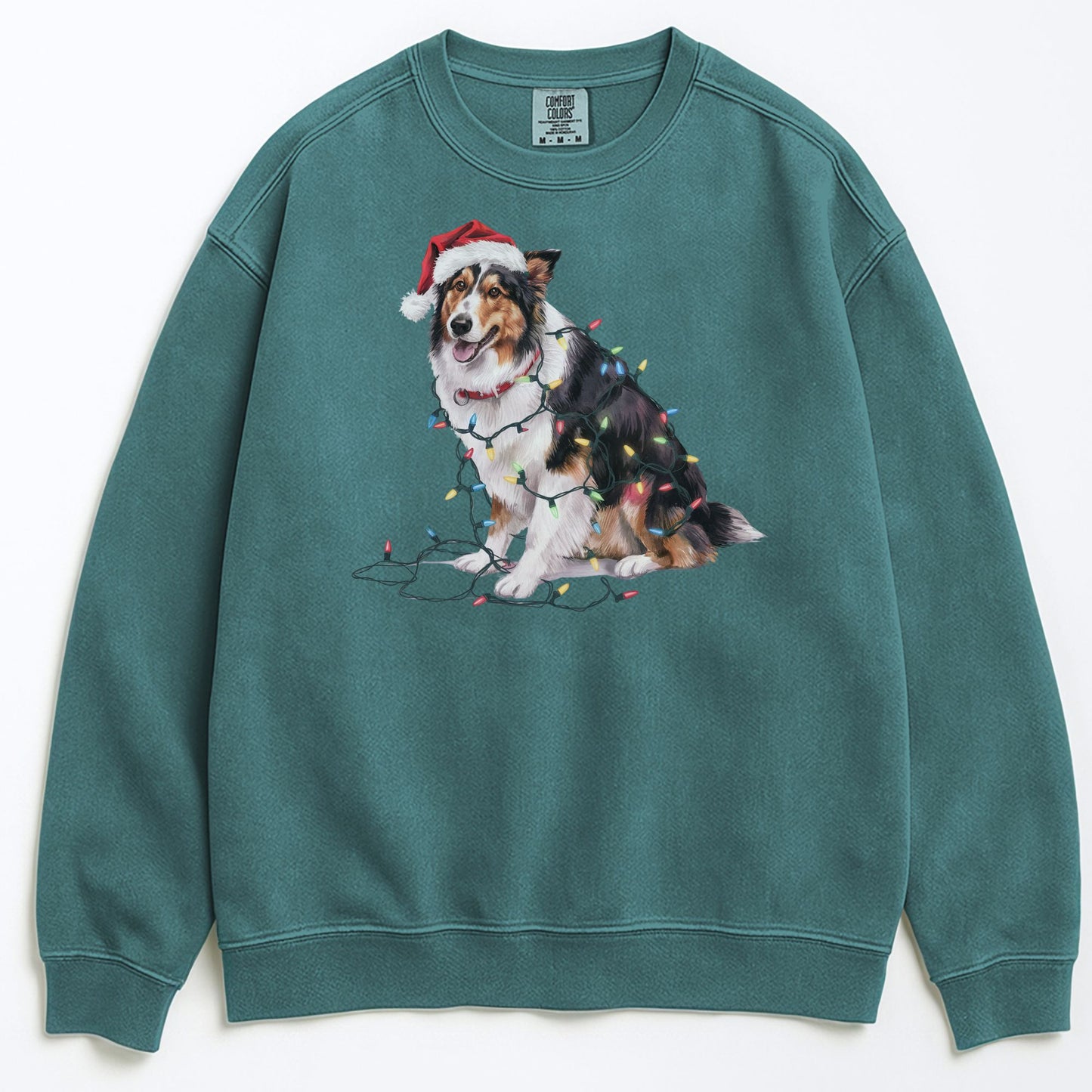 Christmas Collie Sweatshirt, Christmas Lights Dog