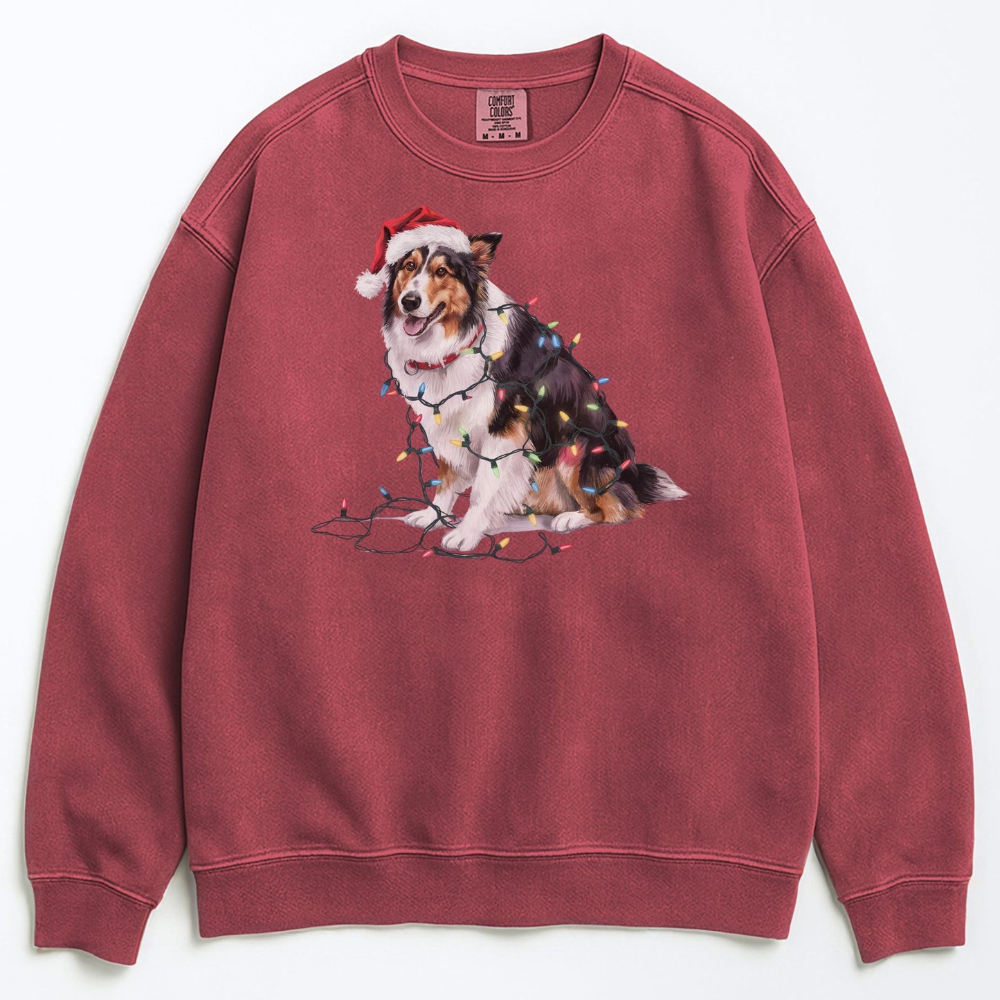 Christmas Collie Sweatshirt, Christmas Lights Dog