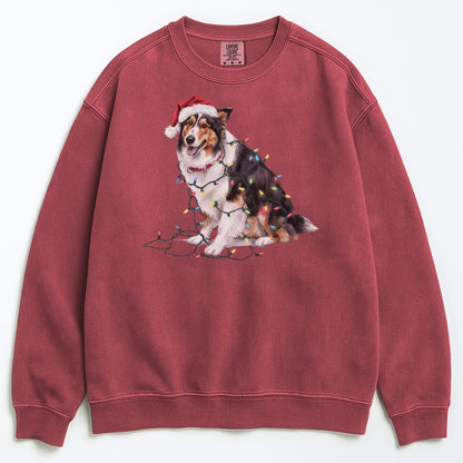 Christmas Collie Sweatshirt, Christmas Lights Dog