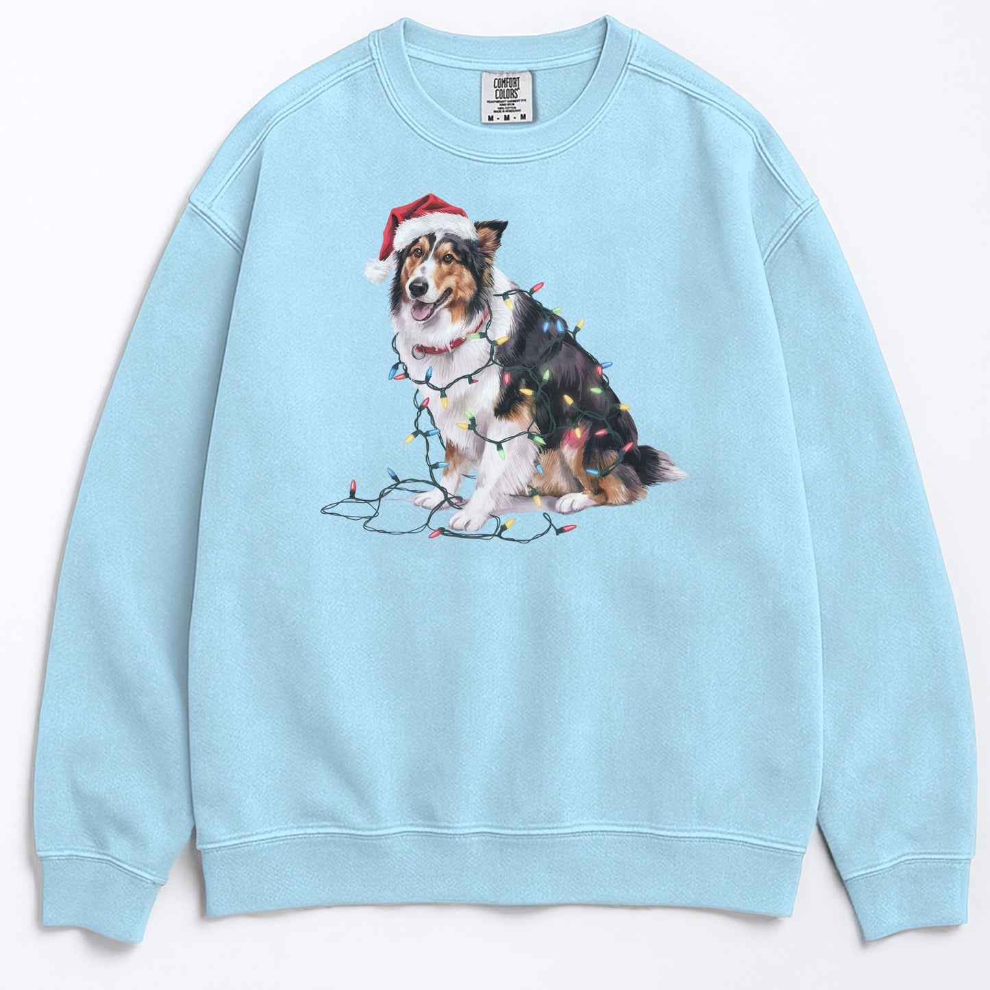 Christmas Collie Sweatshirt, Christmas Lights Dog