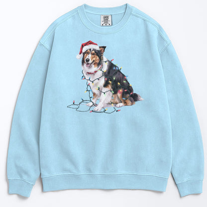Christmas Collie Sweatshirt, Christmas Lights Dog