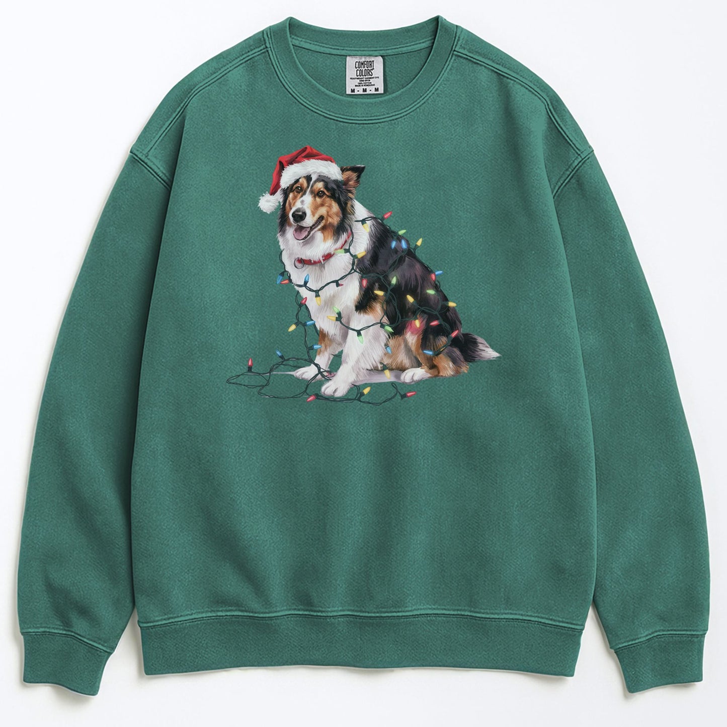 Christmas Collie Sweatshirt, Christmas Lights Dog