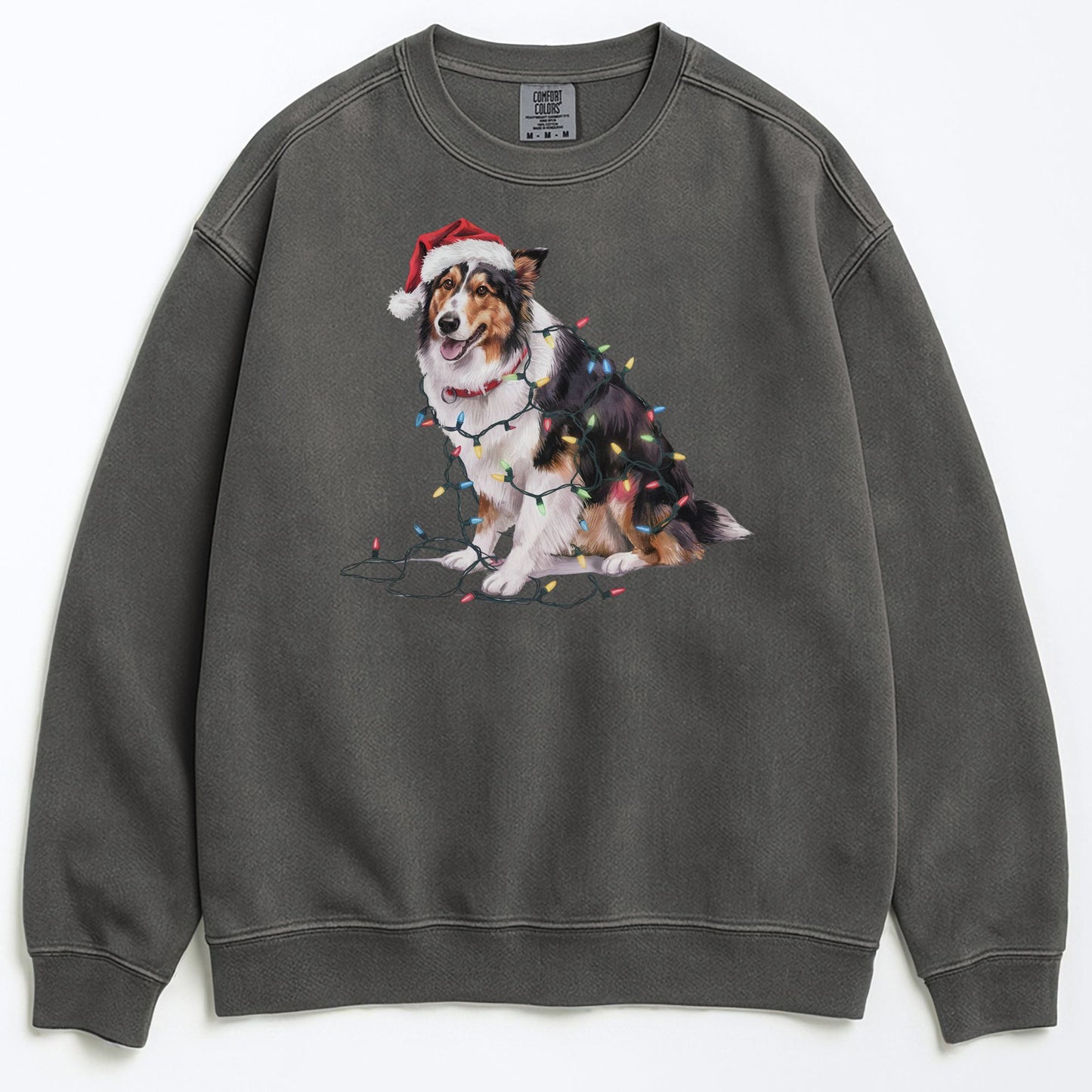 Christmas Collie Sweatshirt, Christmas Lights Dog
