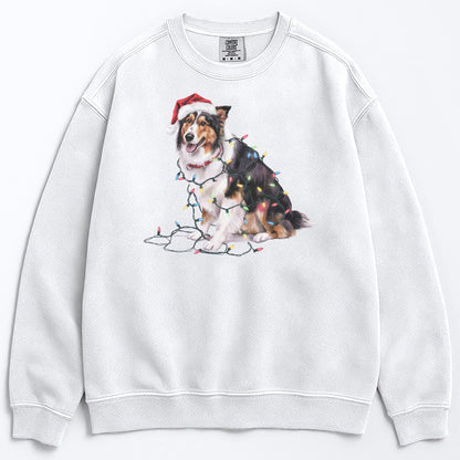 Christmas Collie Sweatshirt, Christmas Lights Dog