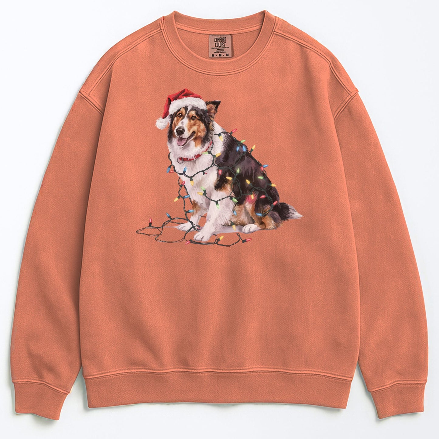 Christmas Collie Sweatshirt, Christmas Lights Dog