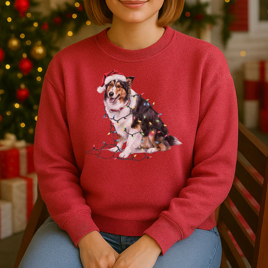 Christmas Collie Sweatshirt, Christmas Lights Dog