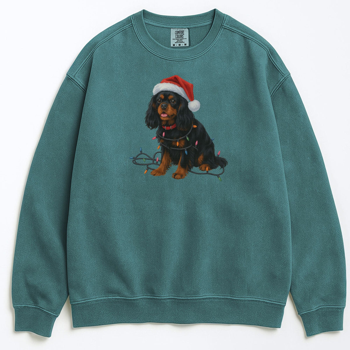 Black and Tan Christmas Cavalier King Charles Spaniel Sweatshirt, Christmas Lights Dog Sweatshirt