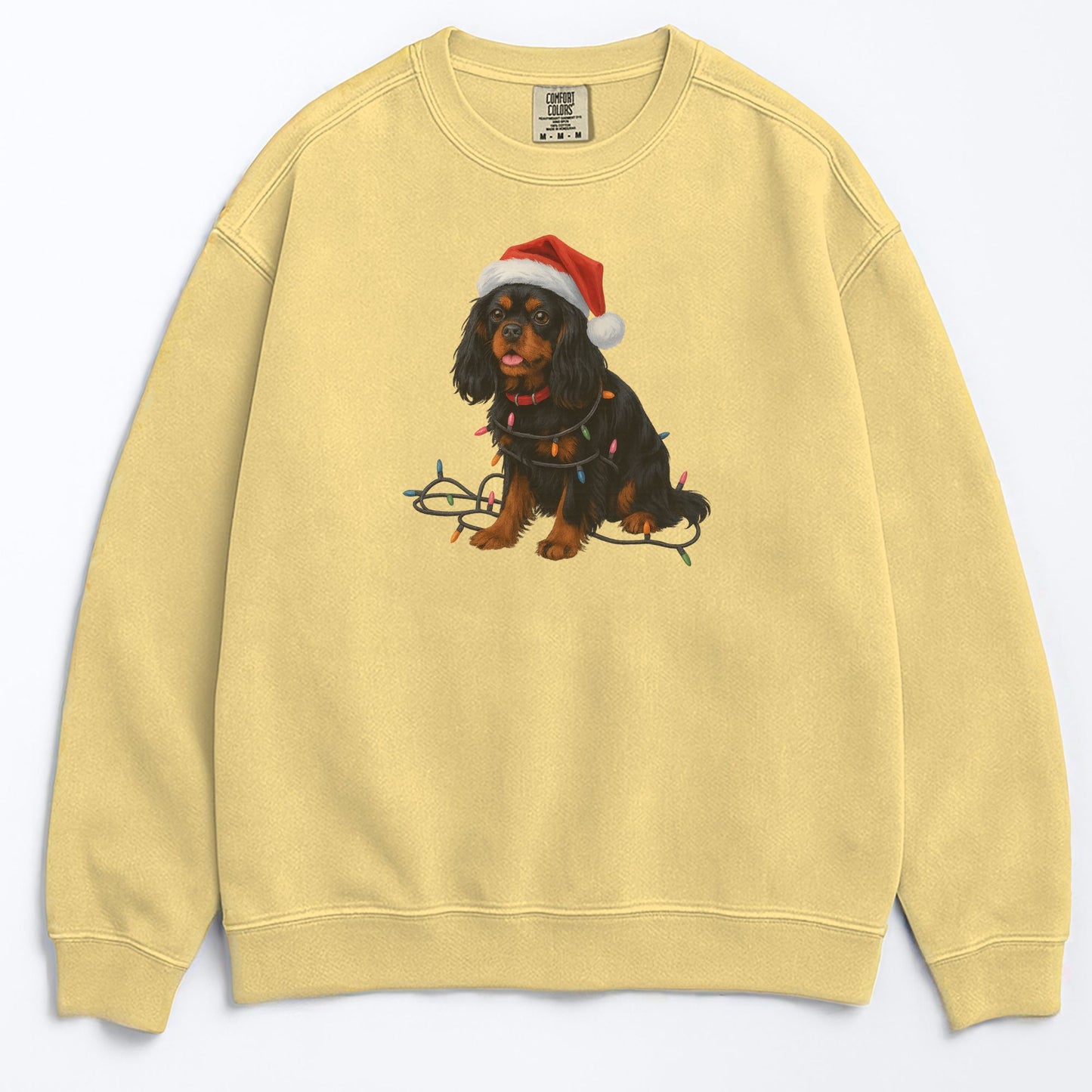 Black and Tan Christmas Cavalier King Charles Spaniel Sweatshirt, Christmas Lights Dog Sweatshirt