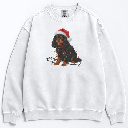 Black and Tan Christmas Cavalier King Charles Spaniel Sweatshirt, Christmas Lights Dog Sweatshirt