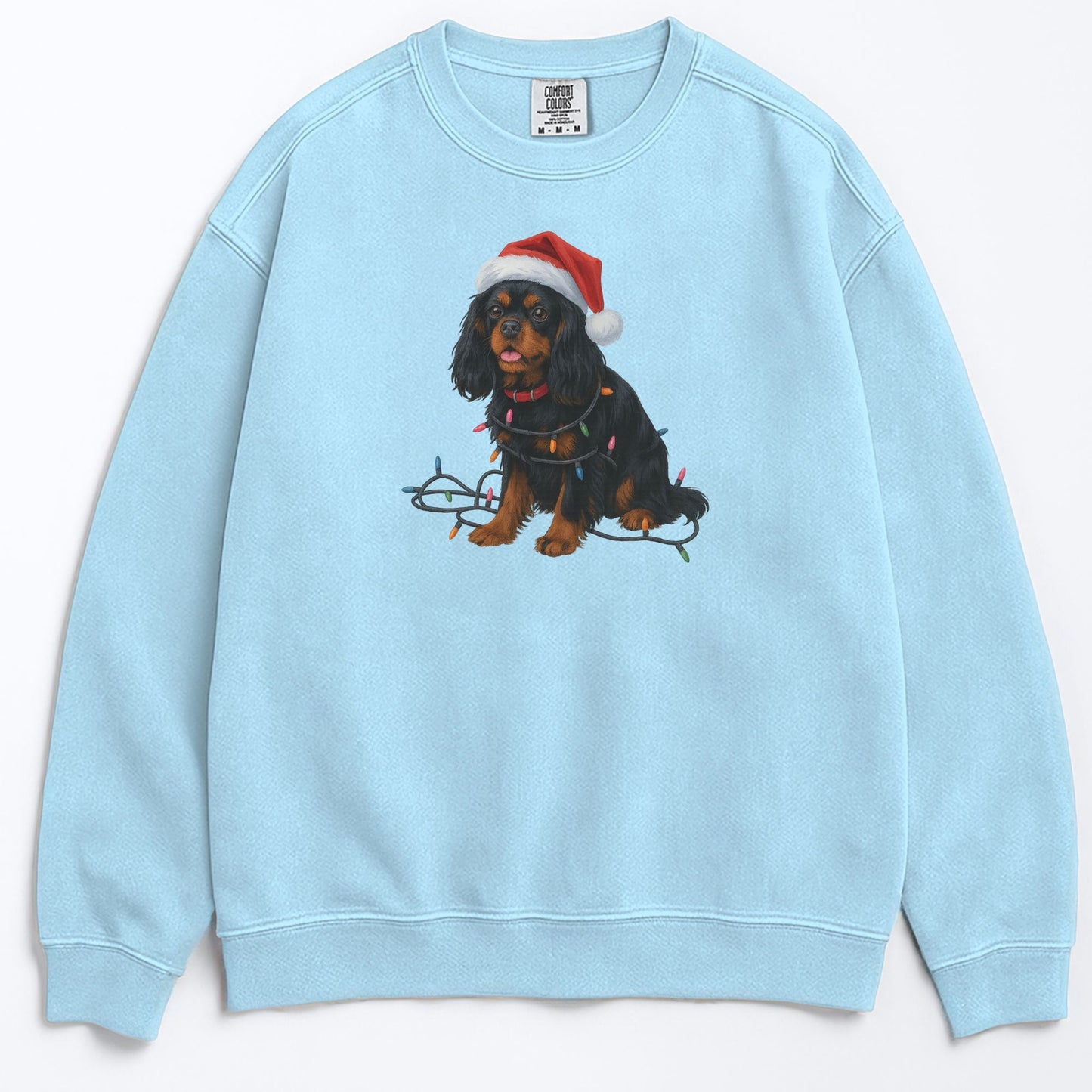 Black and Tan Christmas Cavalier King Charles Spaniel Sweatshirt, Christmas Lights Dog Sweatshirt