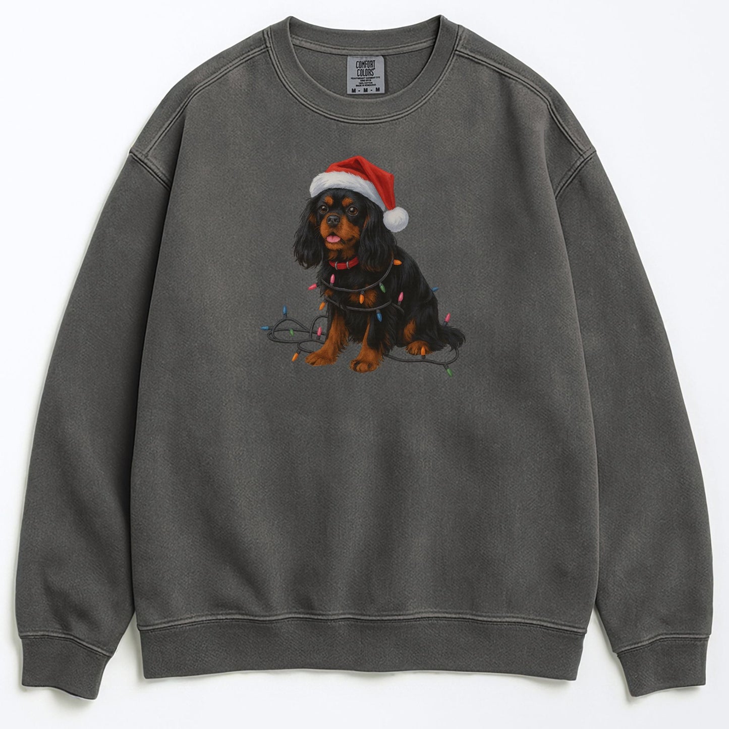 Black and Tan Christmas Cavalier King Charles Spaniel Sweatshirt, Christmas Lights Dog Sweatshirt