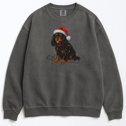 Black and Tan Christmas Cavalier King Charles Spaniel Sweatshirt, Christmas Lights Dog Sweatshirt