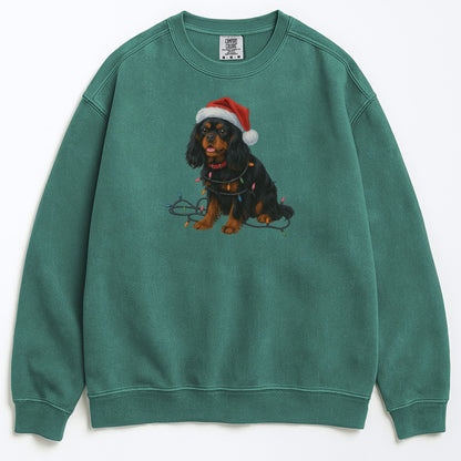 Black and Tan Christmas Cavalier King Charles Spaniel Sweatshirt, Christmas Lights Dog Sweatshirt