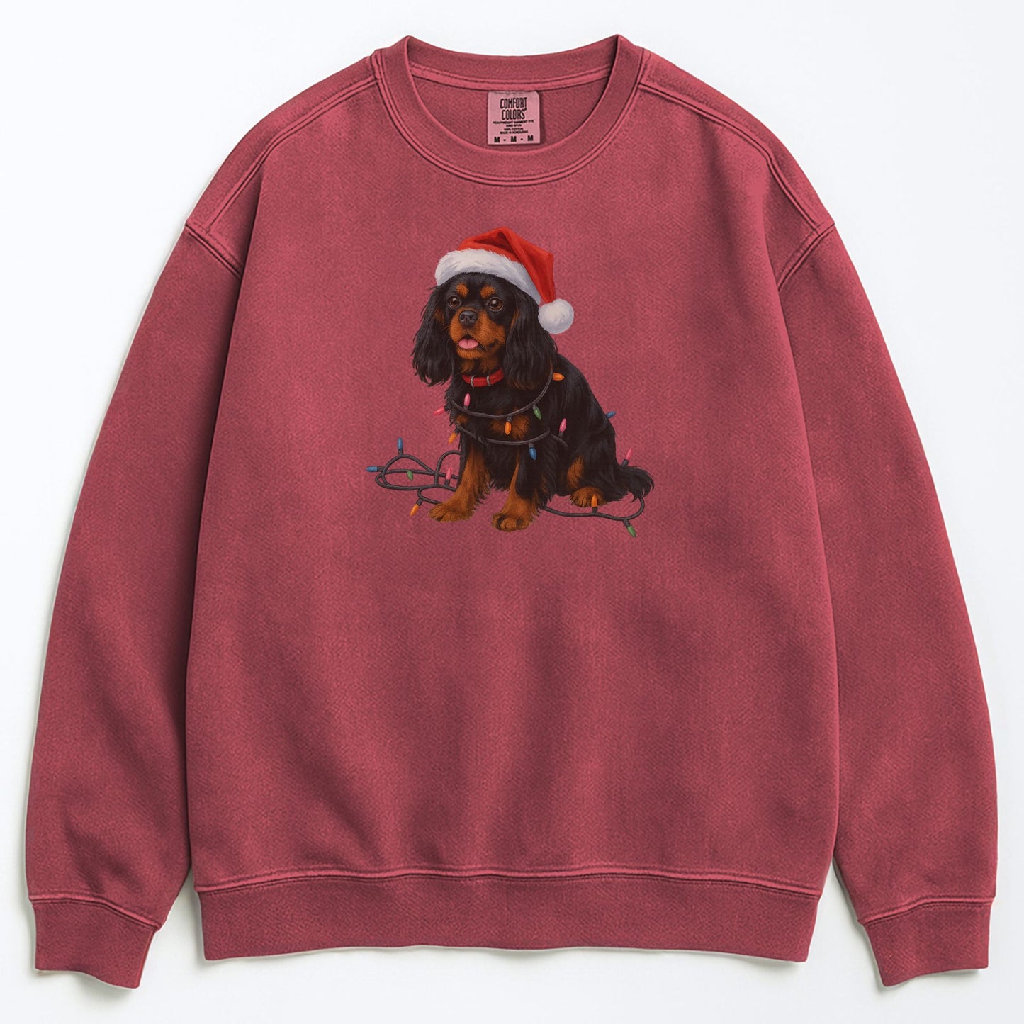 Black and Tan Christmas Cavalier King Charles Spaniel Sweatshirt, Christmas Lights Dog Sweatshirt