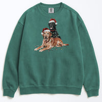 Load image into Gallery viewer, Christmas Fox Red &amp; Black Labrador Sweatshirt, Christmas Lights Dogs
