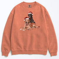 Load image into Gallery viewer, Christmas Fox Red &amp; Black Labrador Sweatshirt, Christmas Lights Dogs
