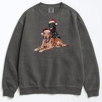 Load image into Gallery viewer, Christmas Fox Red &amp; Black Labrador Sweatshirt, Christmas Lights Dogs
