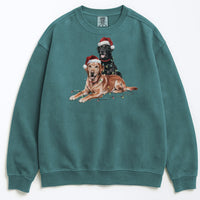 Load image into Gallery viewer, Christmas Fox Red &amp; Black Labrador Sweatshirt, Christmas Lights Dogs
