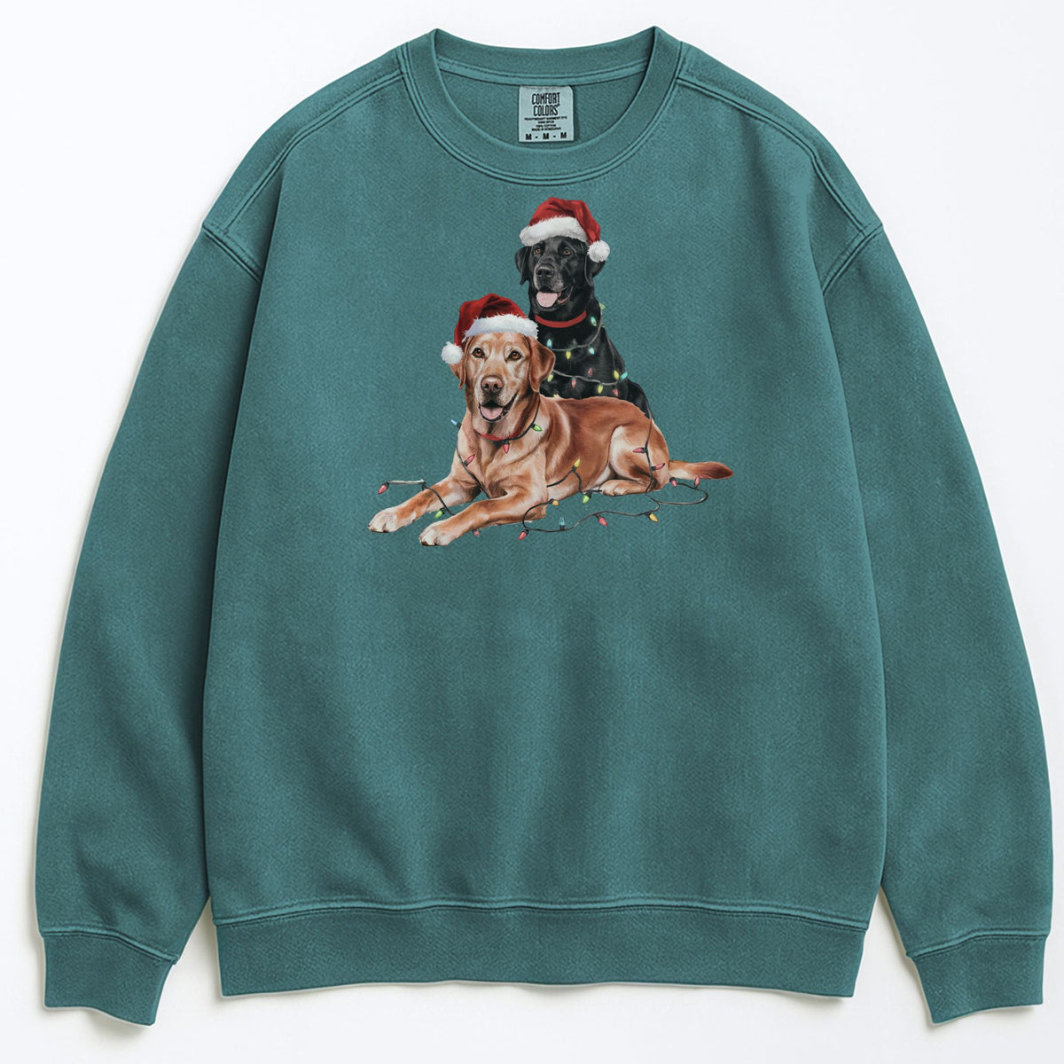 Christmas Fox Red & Black Labrador Sweatshirt, Christmas Lights Dogs