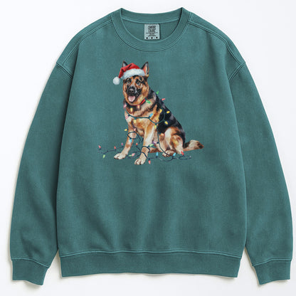 Christmas German Shepherd Sweatshirt, Christmas Lights Dog