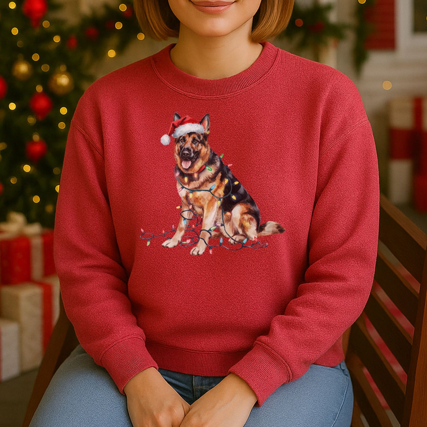 Christmas German Shepherd Sweatshirt, Christmas Lights Dog
